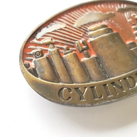 Vintage Brass Cylinder City, Industrial Factory, Steampunk, Sci-Fi Belt Buckle - Picture 2 of 5